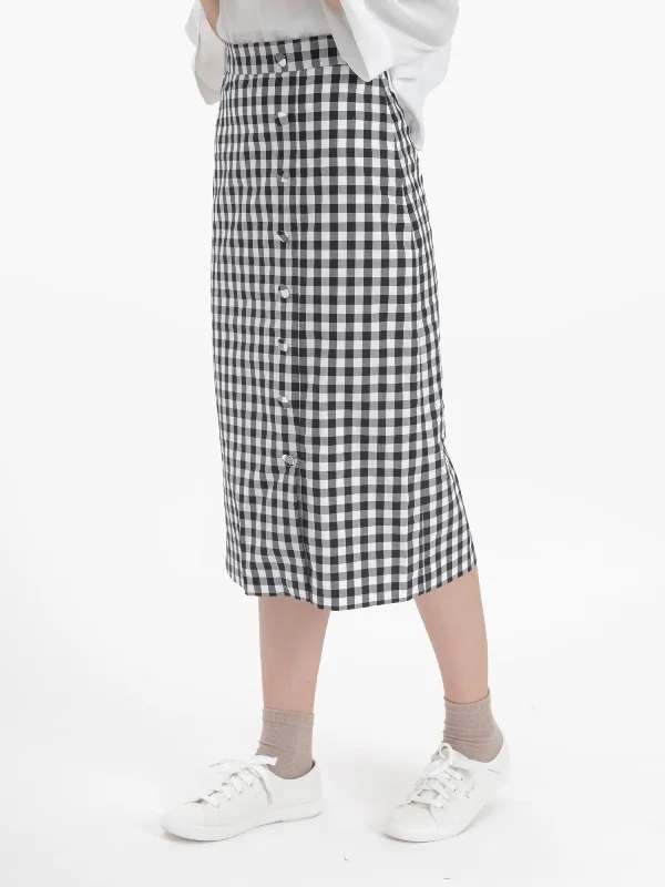 Checkered Slitted Skirt*