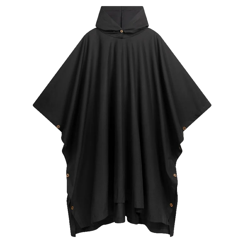 Long Hooded Rain Cape in Black