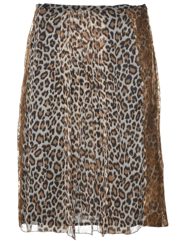 Silk Leopard Print Skirt - M