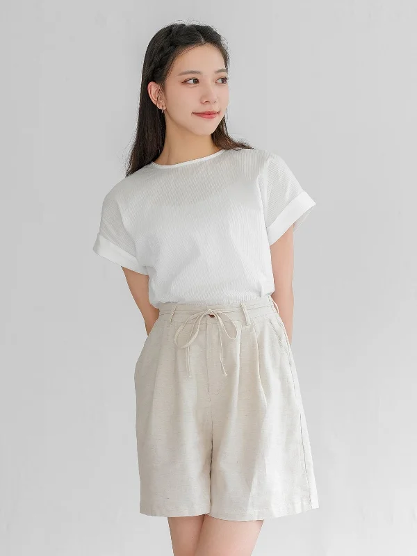 Leah Tie Waist Linen Cotton Shorts*