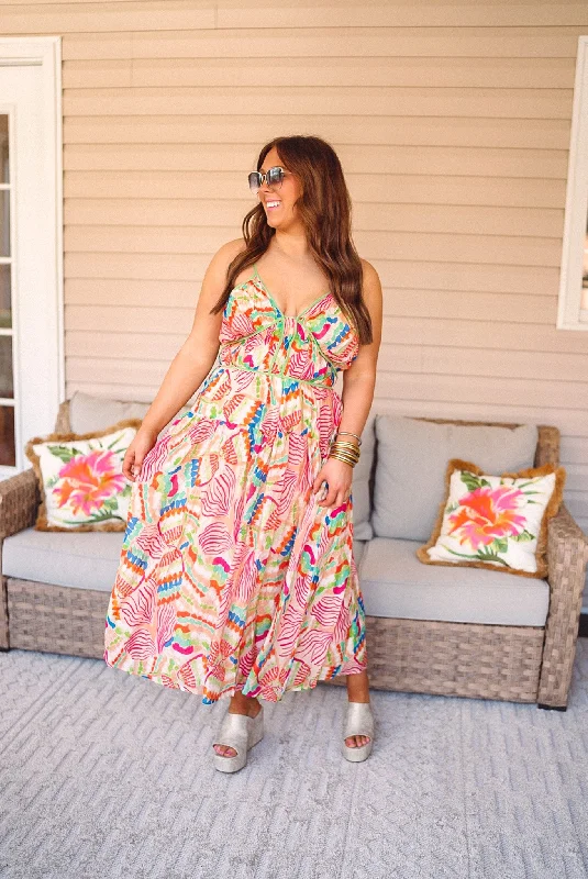 Summer Abstract Peach Midi Dress