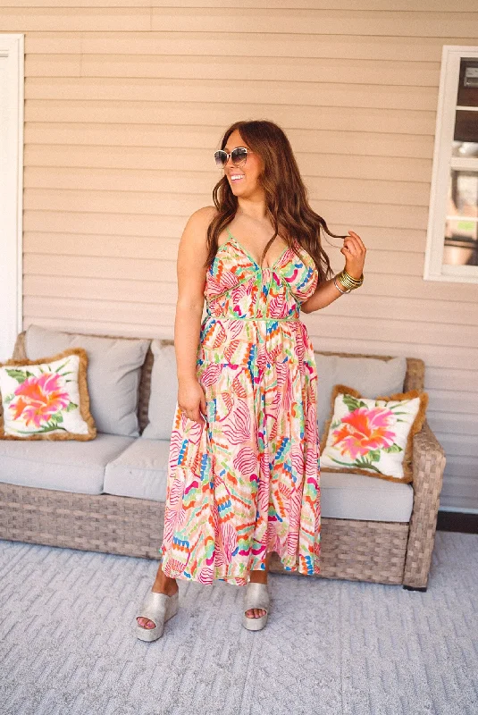 Summer Abstract Peach Midi Dress