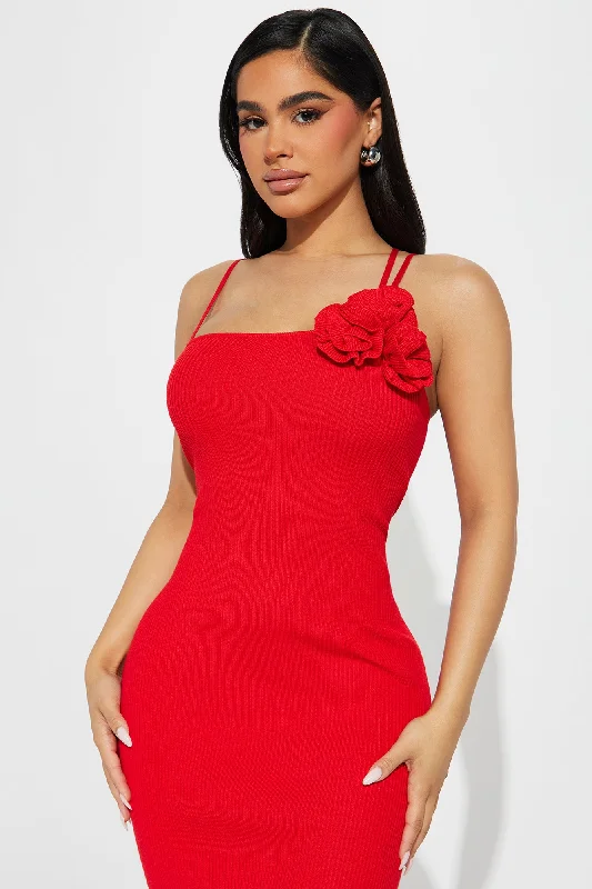 Amelia Sweater Midi Dress - Red