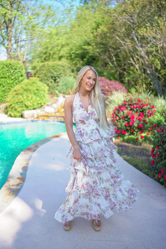 Elegant Florals Maxi Dress - Off White