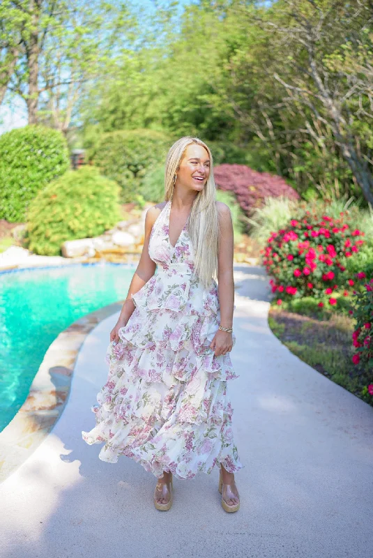 Elegant Florals Maxi Dress - Off White