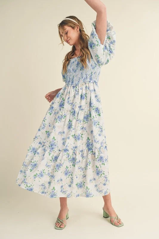 Floral Breeze Blue Midi Dress