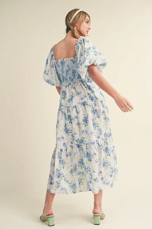 Floral Breeze Blue Midi Dress