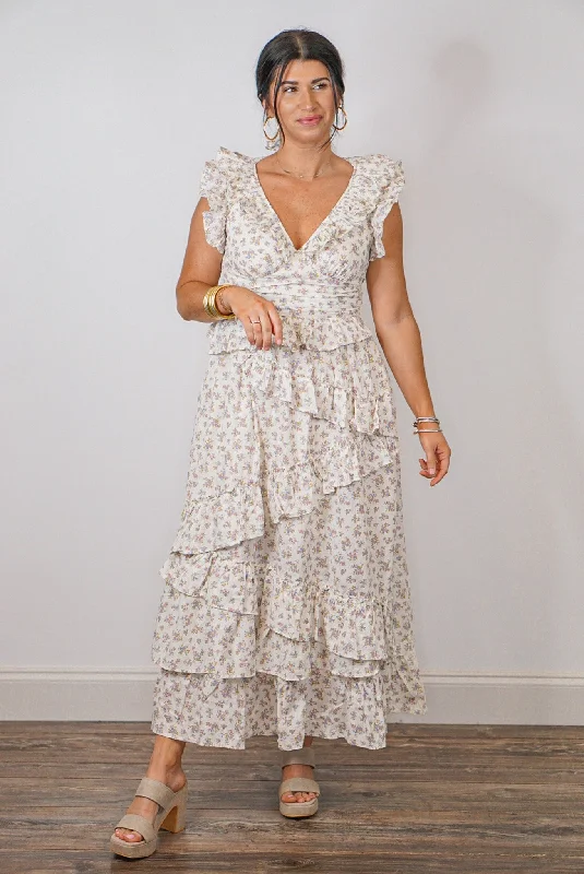 Floral Delight Cream Maxi Dress