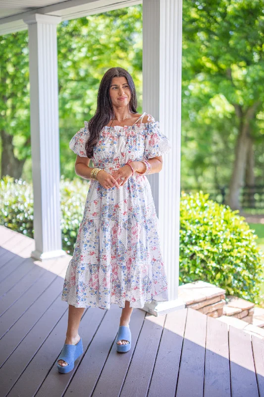 Floral Patchwork Ivory Midi Dress