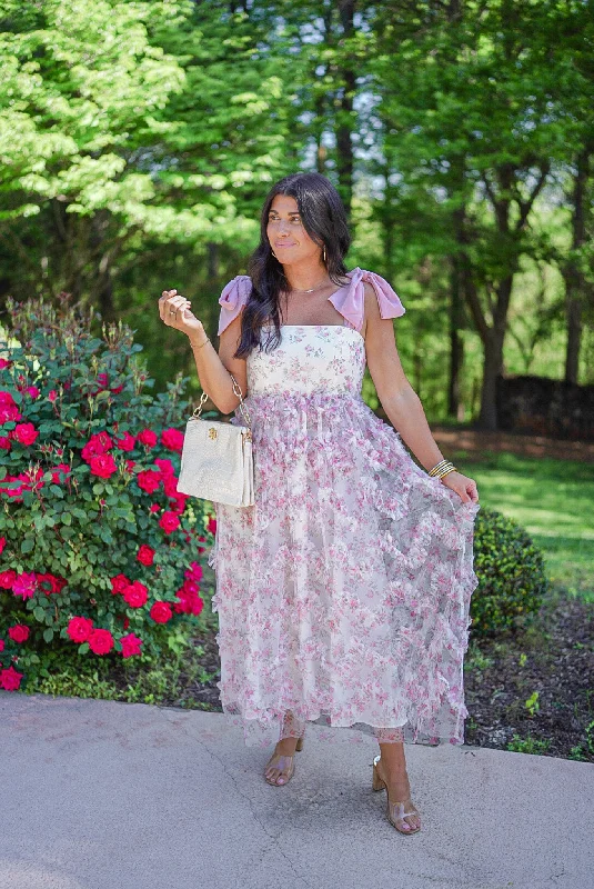 Floral Vintage Pink Midi Dress