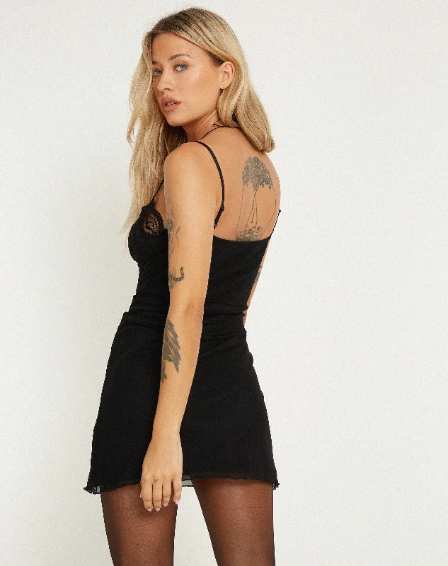 Lestari Slip Dress in Mesh Black