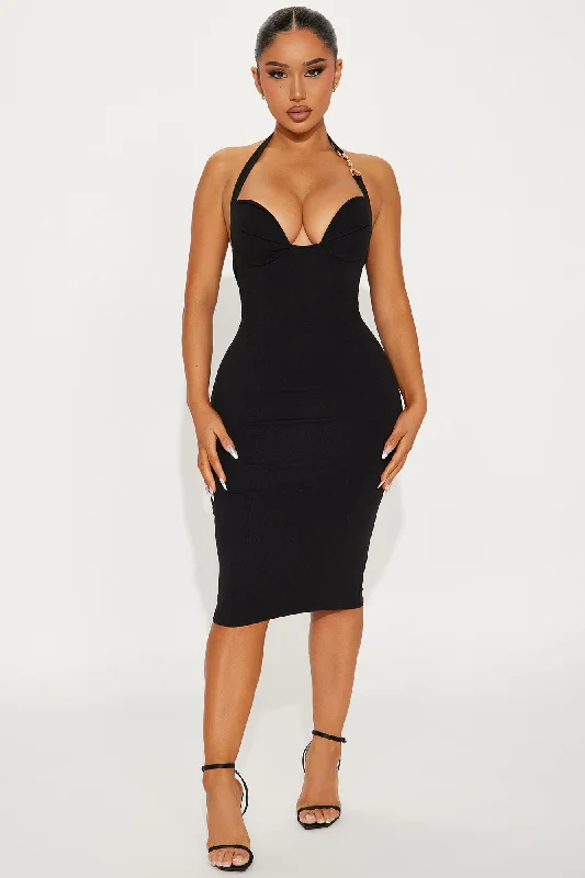 Midnight Stallion Midi Dress - Black