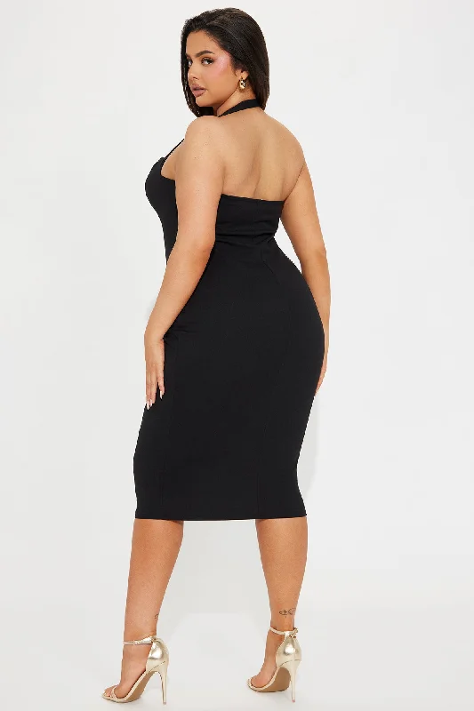 Midnight Stallion Midi Dress - Black