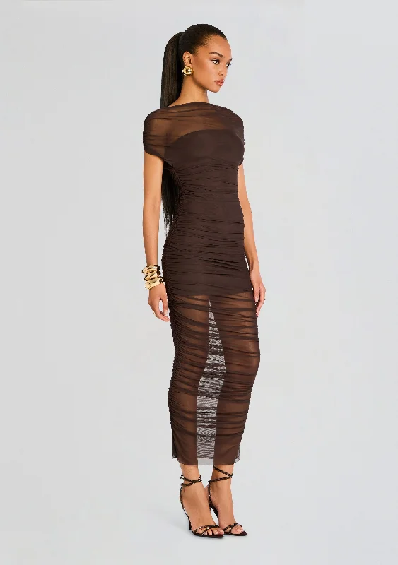 Noel Off Shoulder Mesh Midi Dress