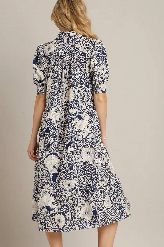 Paisley Party Navy Midi Dress