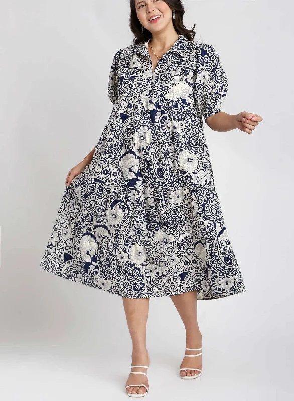 Paisley Party Navy Midi Dress