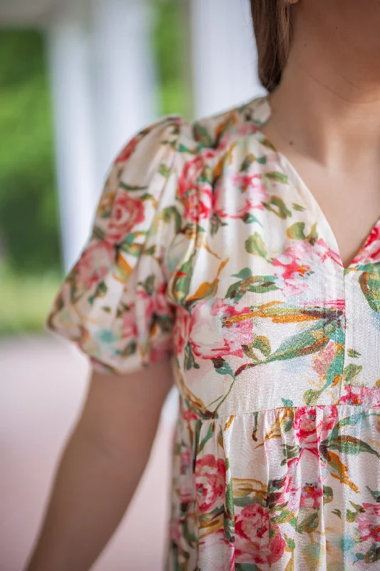 Rose Bouquet Pink Midi Dress