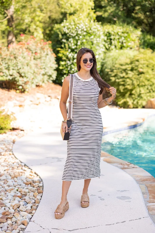 Stripes Ahoy Black Midi Dress