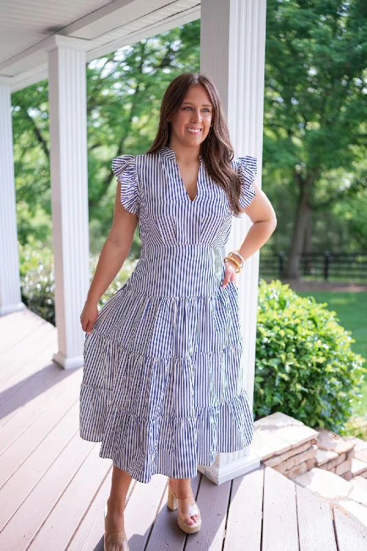 Maritime Stripes Blue Midi Dress