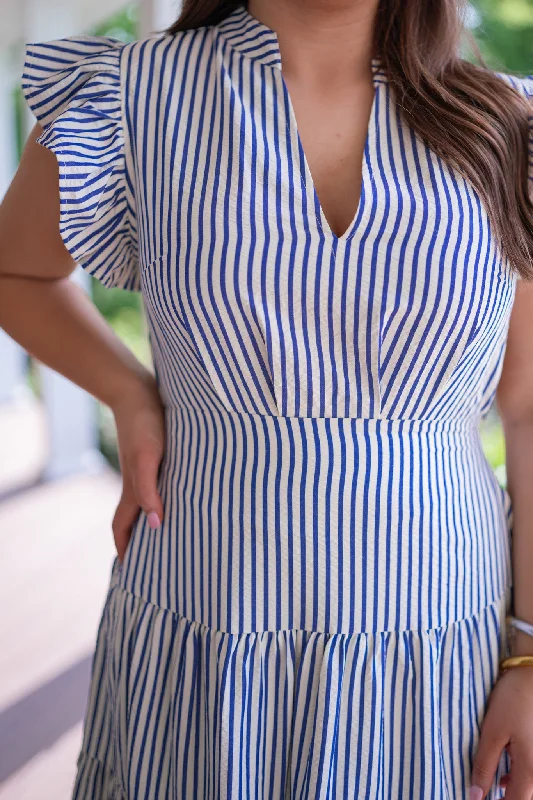 Maritime Stripes Blue Midi Dress