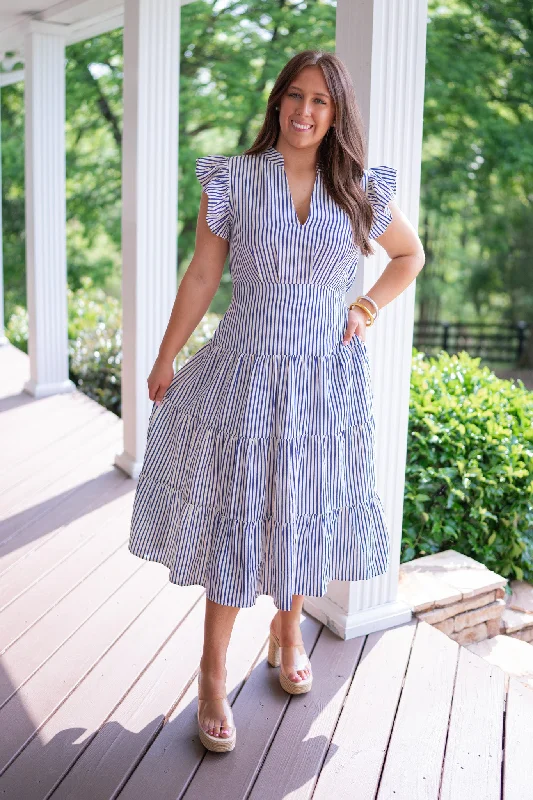 Maritime Stripes Blue Midi Dress