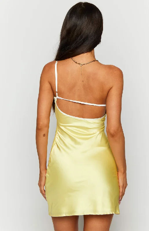 Sunny Chic Yellow Satin Mini Dress