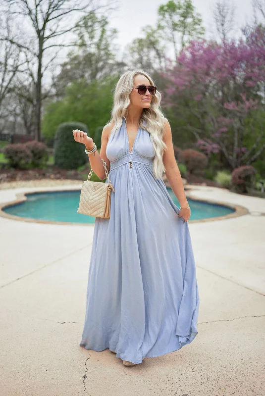 The Ocean Halter Blue Maxi Dress