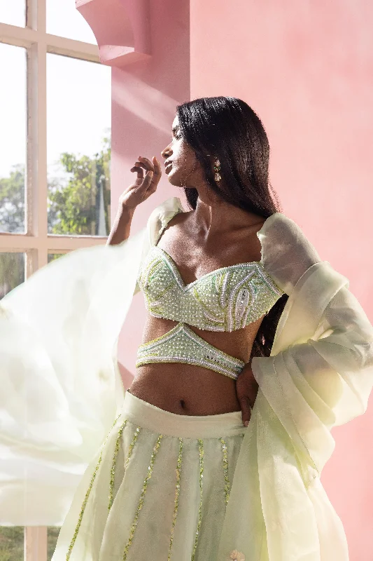 Yashika and Vanya Sage Green Hand-Embroidered Lehenga Set