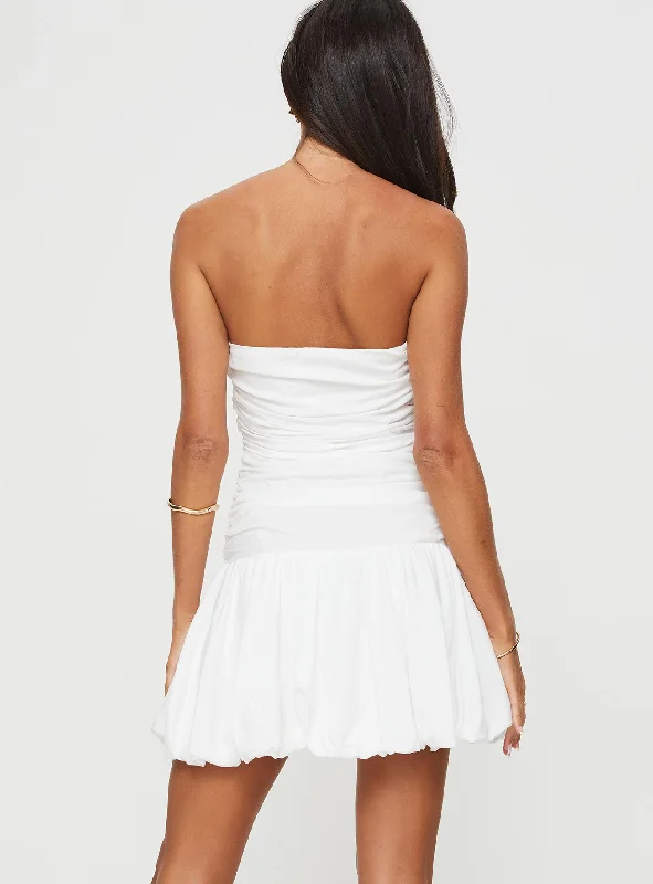 Glamour Girl Strapless Bubble Hem Mini Dress White