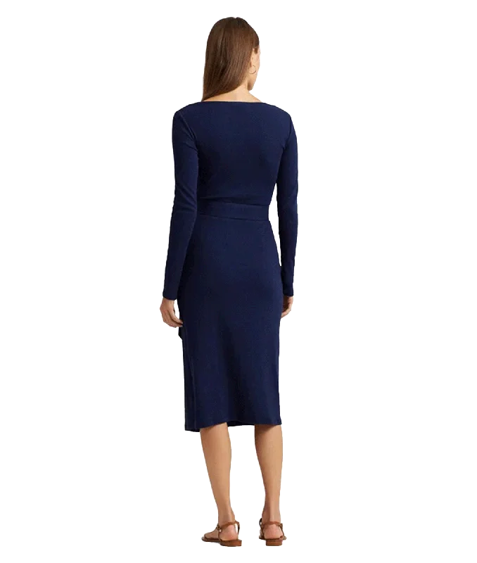 Belted Navy Rib-Knit Dress - Navy