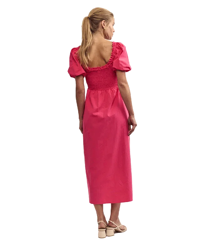 Puff Sleeve Beau Midi Dress - Pink