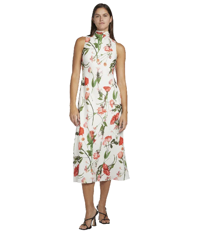 High Neck Floral Midaxi Slip Dress - White