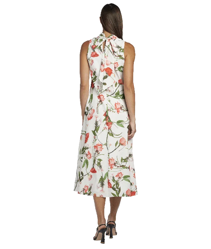 High Neck Floral Midaxi Slip Dress - White